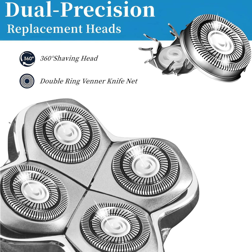 Replacement shaver head blades with four dual-ring shaving foils on cartridge