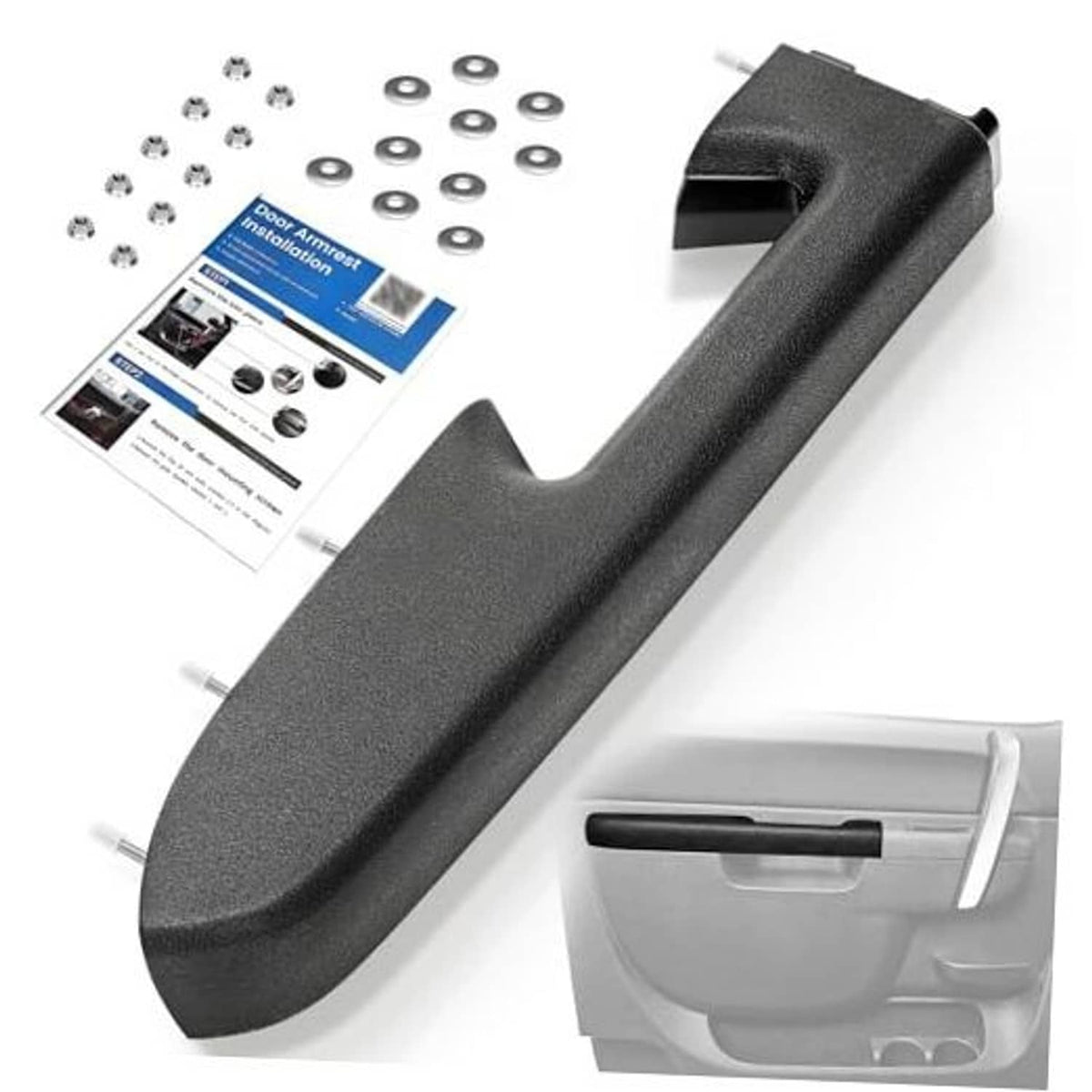 Black front driver-side armrest repair kit with armrest piece and screws