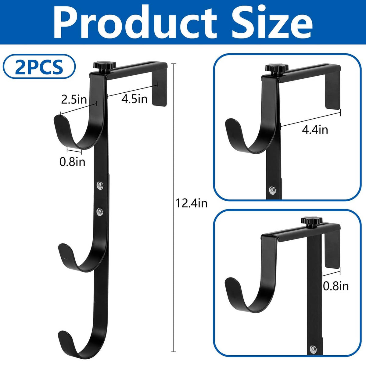 Black adjustable pool fence hook with three curved arms and top mounting clamp