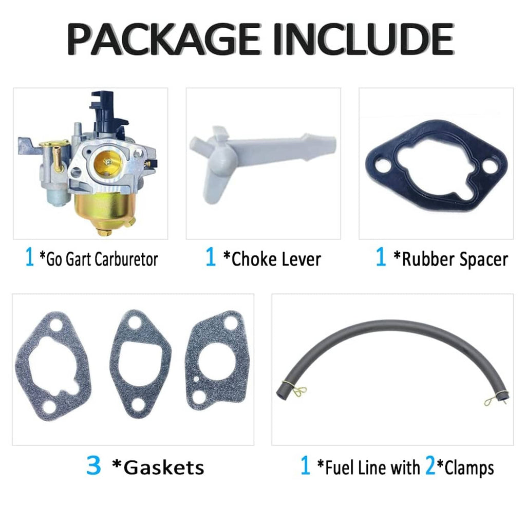 Carburetor package with choke lever, rubber spacer, fuel line, and three gaskets