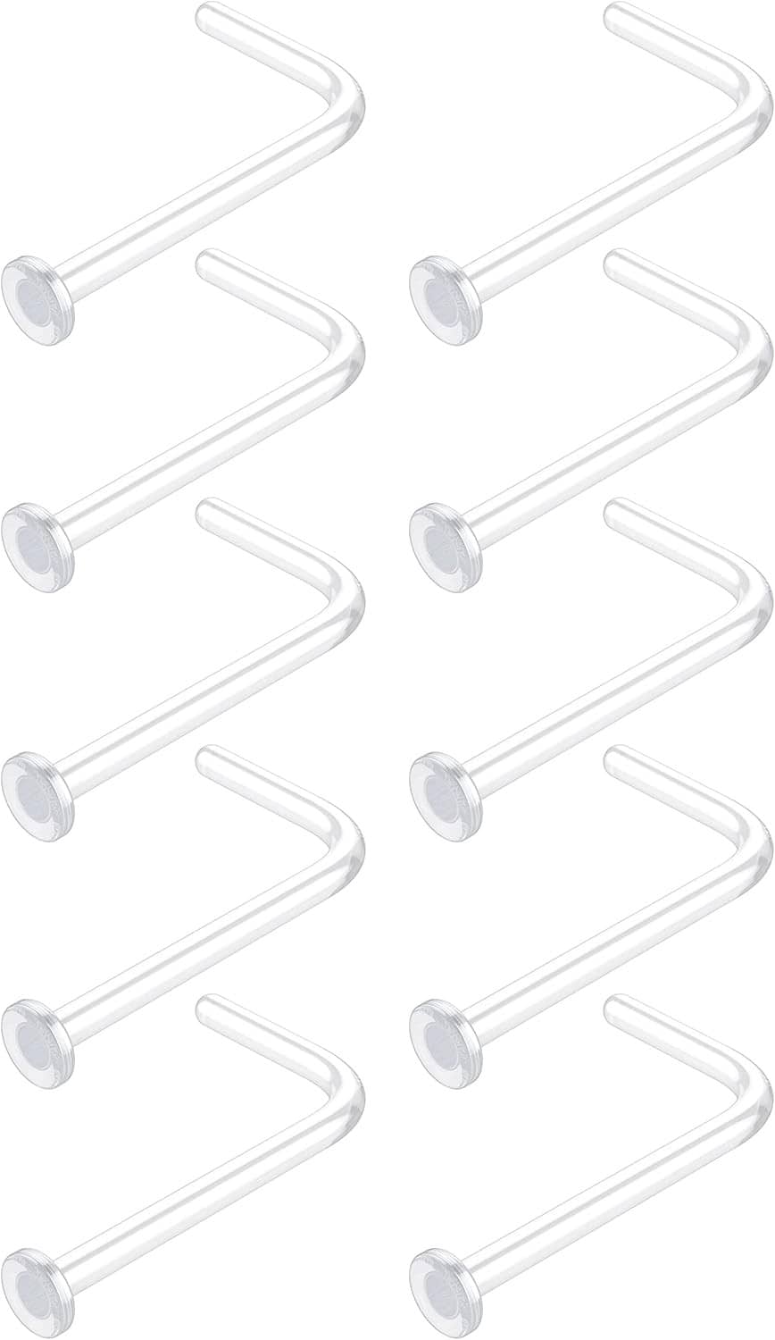 Clear L-shaped nose piercing retainers with circular bead ends