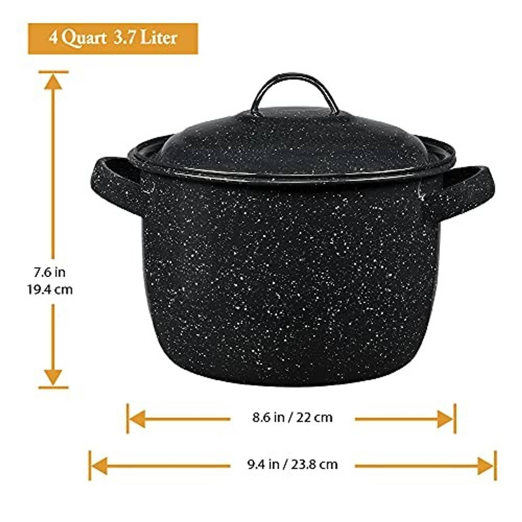 4-quart speckled black enamel stock pot with lid