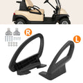 Black hip restraint handles with mounting bases for vehicle seat, marked L and R