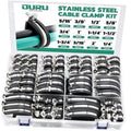 Stainless steel cable clamp kit with rubber-coated U-bands and mixed sizes in a case