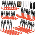 30-pack garage wall hooks with black mounting plates and orange J hooks