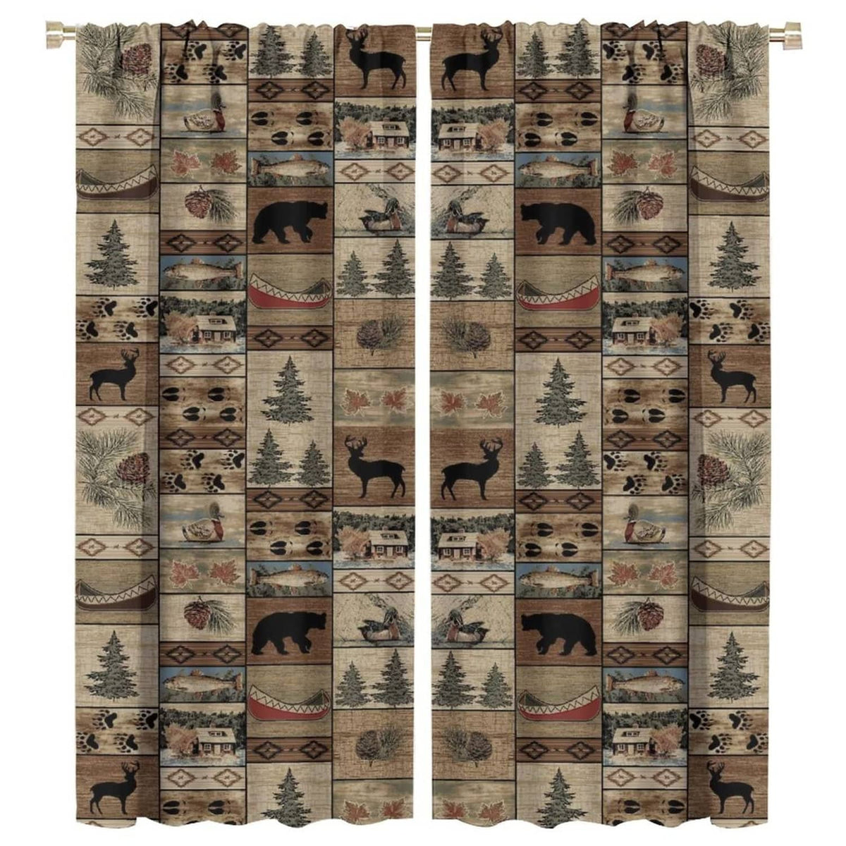 Rustic moose and forest patterned curtain panel with rod pocket and hanging loops