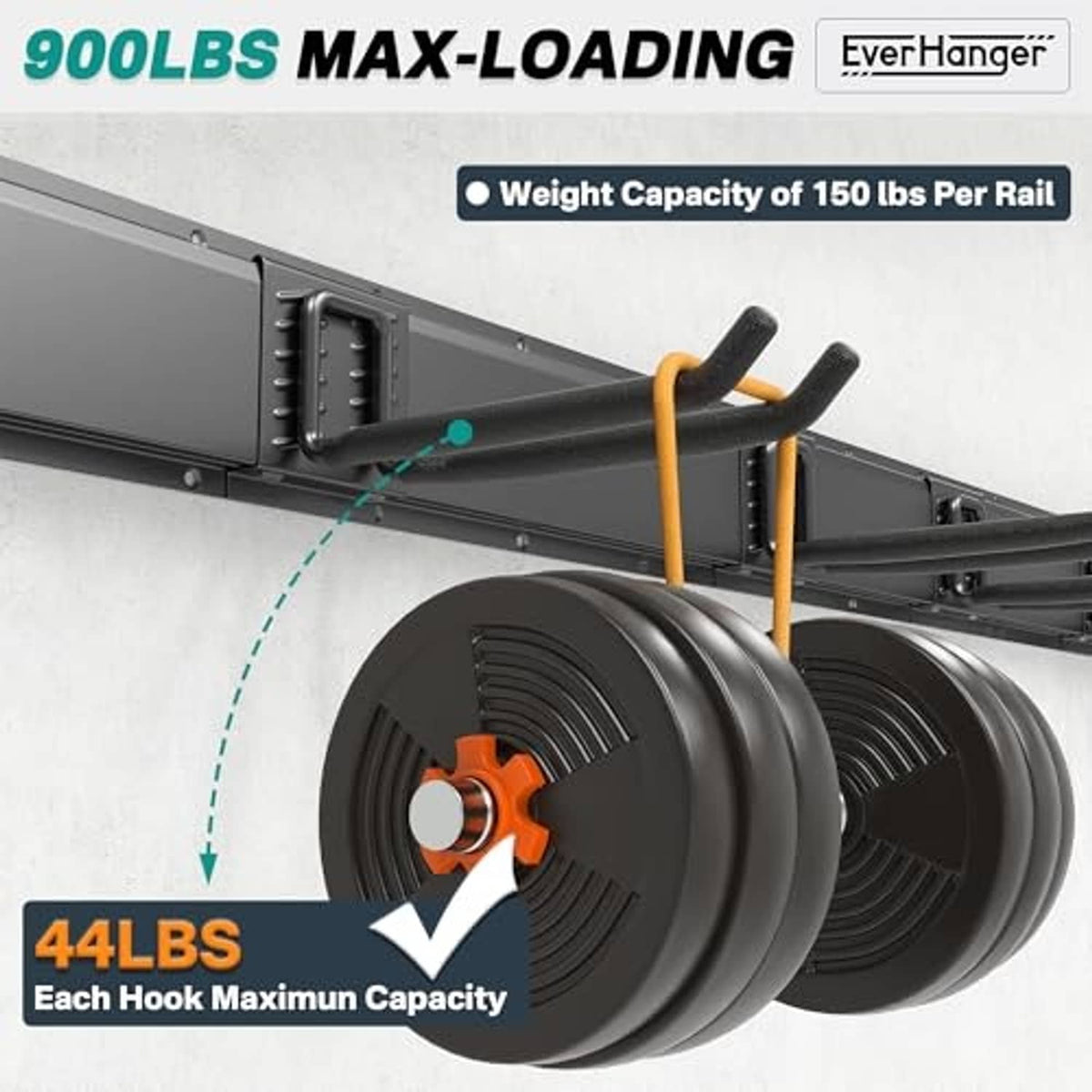 Black wall-mount tool rack with curved hooks supporting coiled garden hose