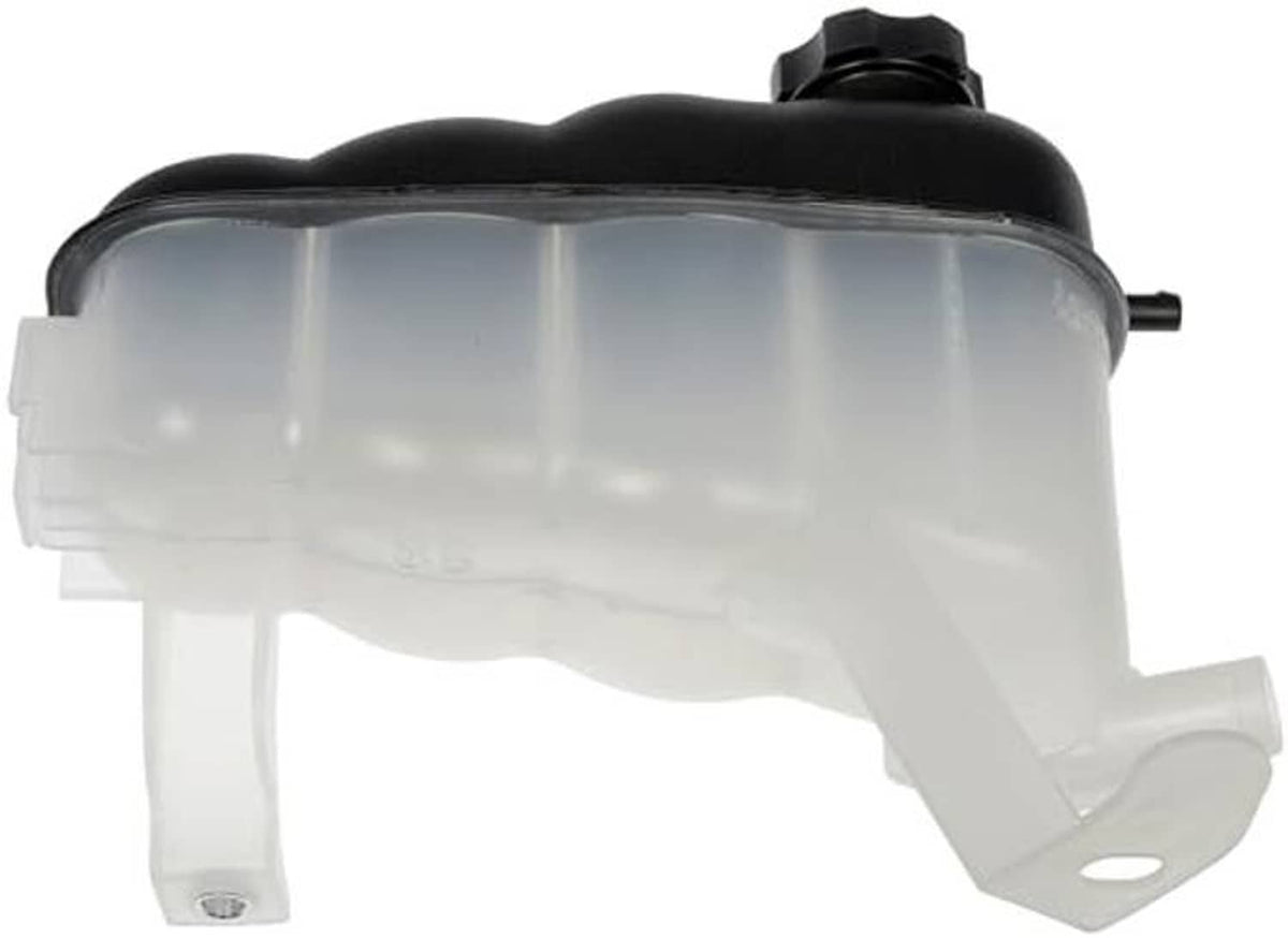 Translucent coolant reservoir with black cap and outlet fitting