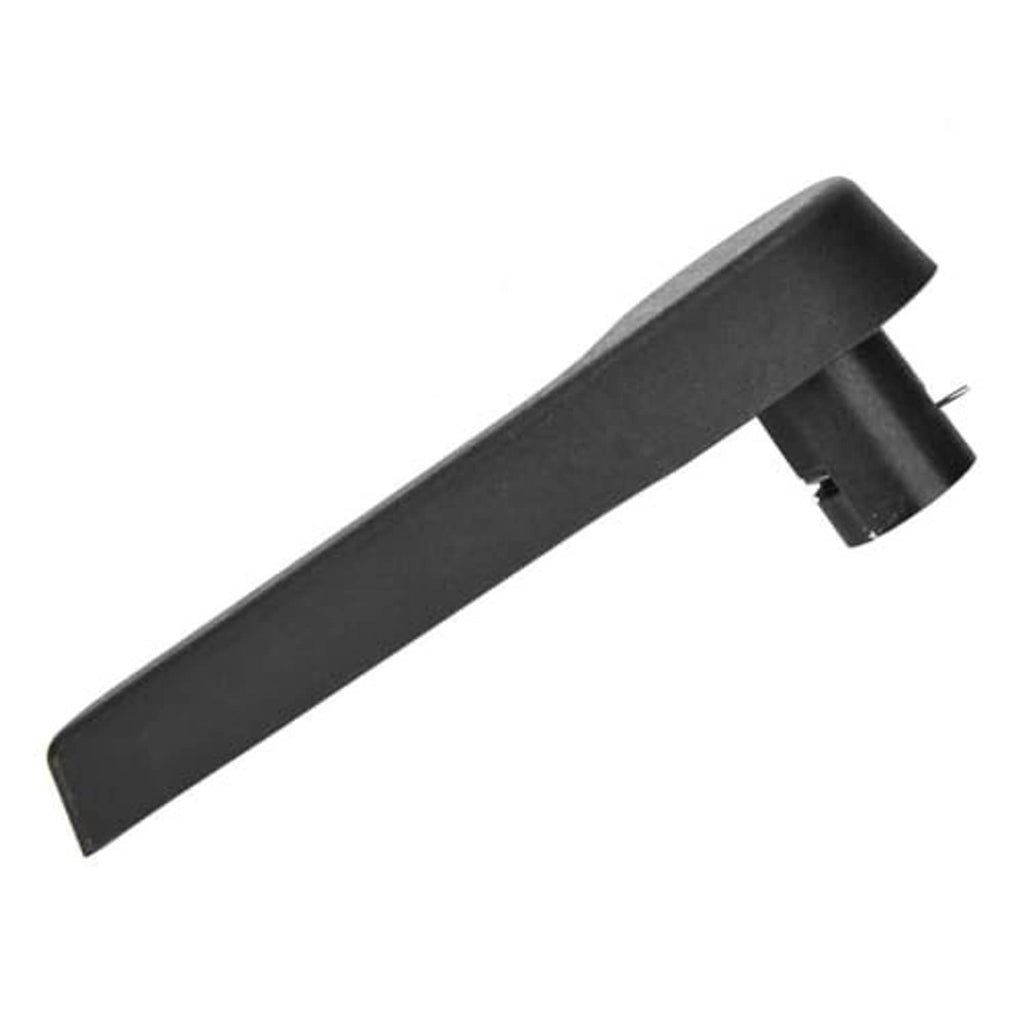 Black seat recliner lever handle, underside shows rectangular attachment piece