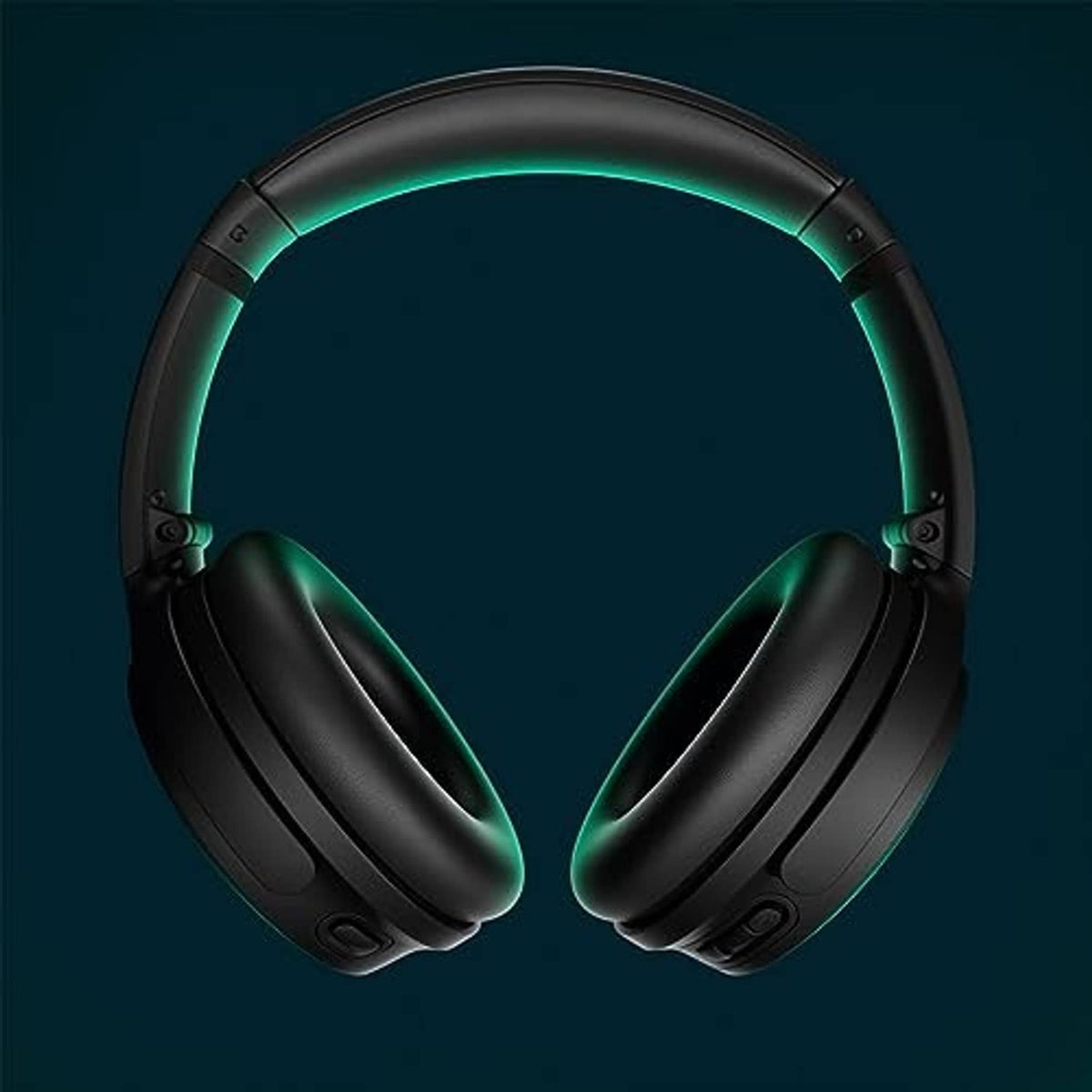 Black Bose over-ear wireless headphones with glowing green accent ring