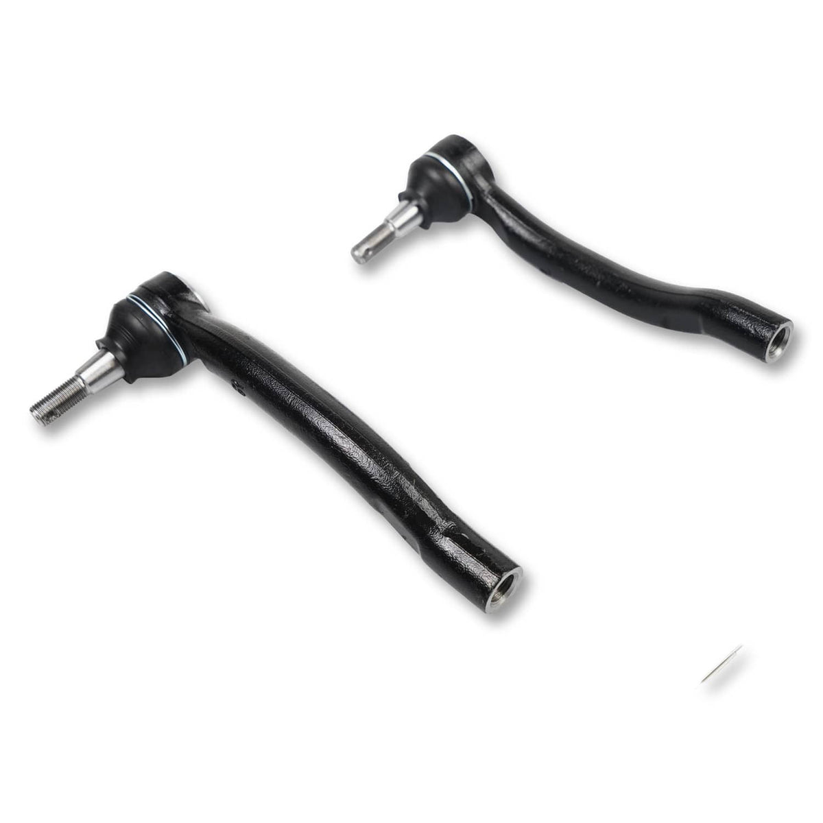 Pair of black tie rods with ball-joint ends and metal stud hardware