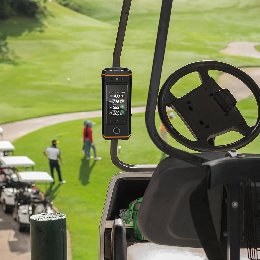 Tempered glass screen protector on GPS speaker screen inside golf cart setup