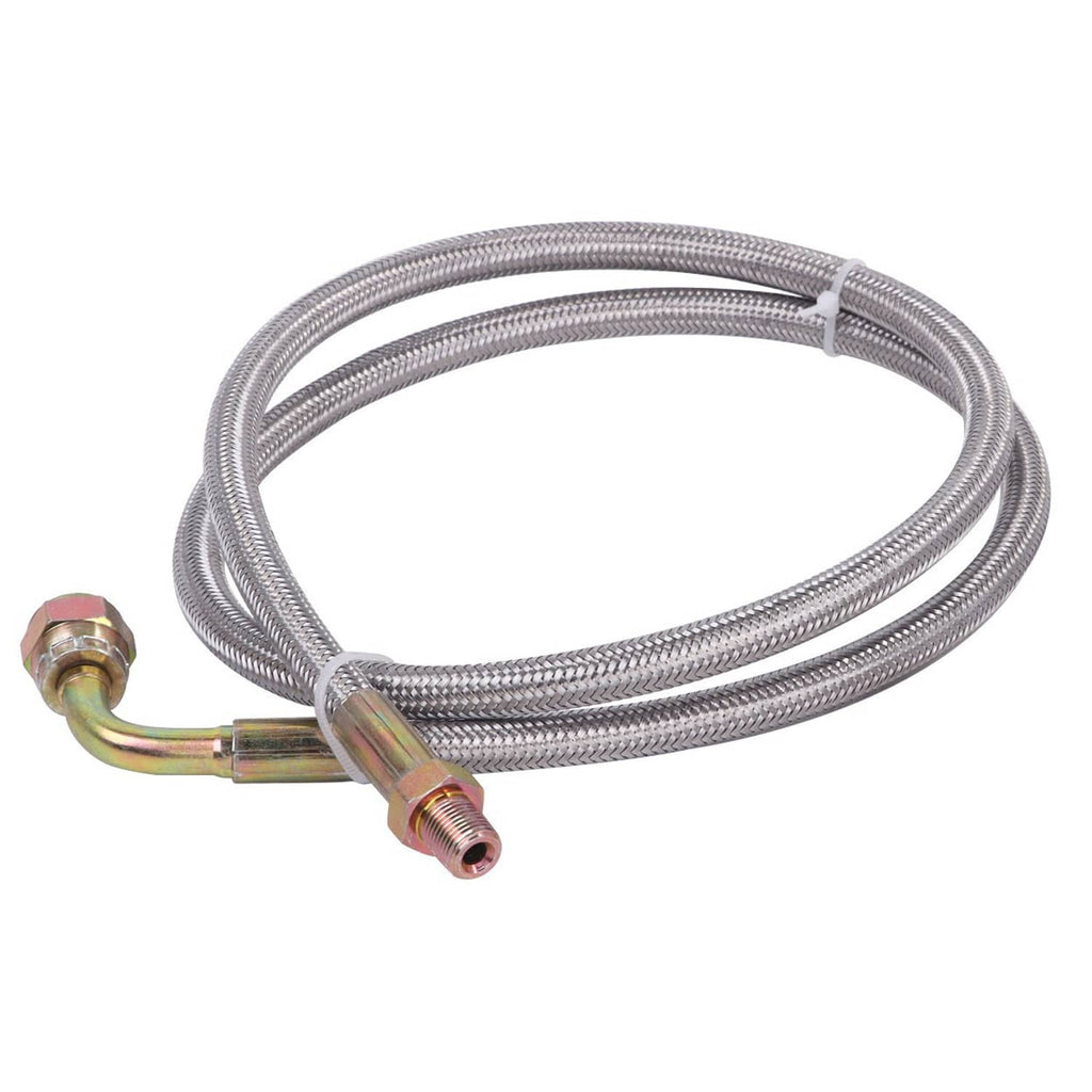 Turbo oil feed line kit with stainless braided hose and brass threaded elbow fitting