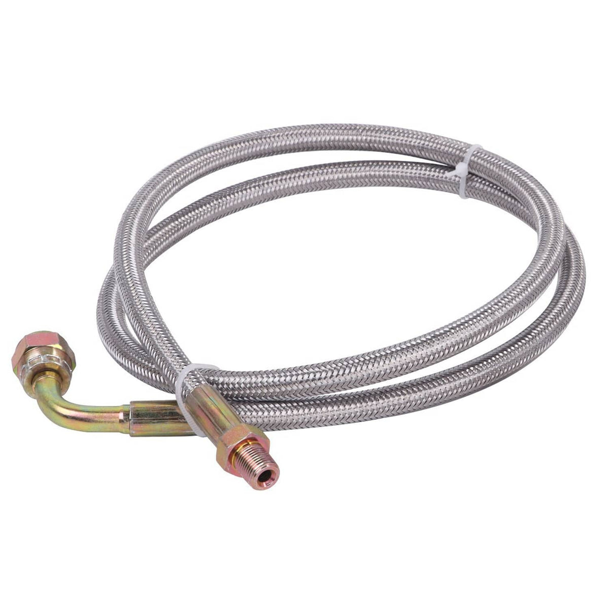 Turbo oil feed line kit with stainless braided hose and brass threaded elbow fitting