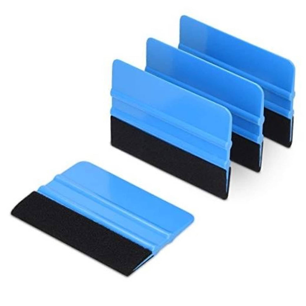 Plastic felt edge squeegee for vinyl wrap; blue handle with black felt pad