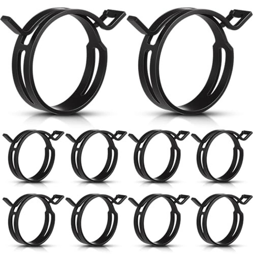 Black constant-tension band hose clamp set, ten clamps with mounting tabs