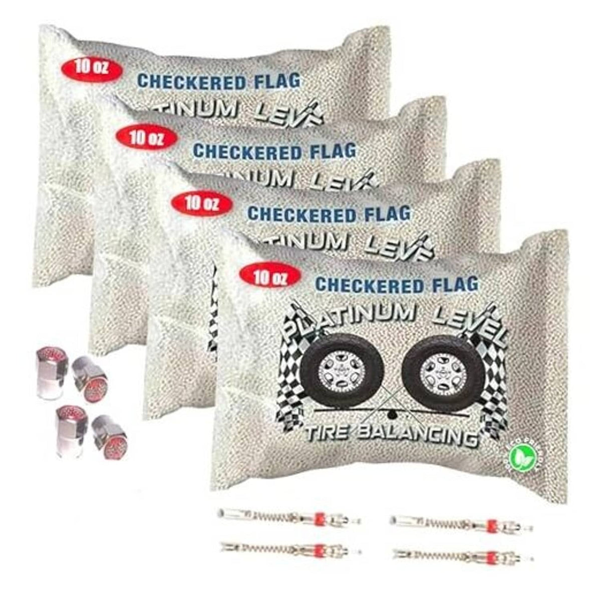 Ceramic tire balancing bead pouches and 10 oz bead vials, truck kit (4-pack)