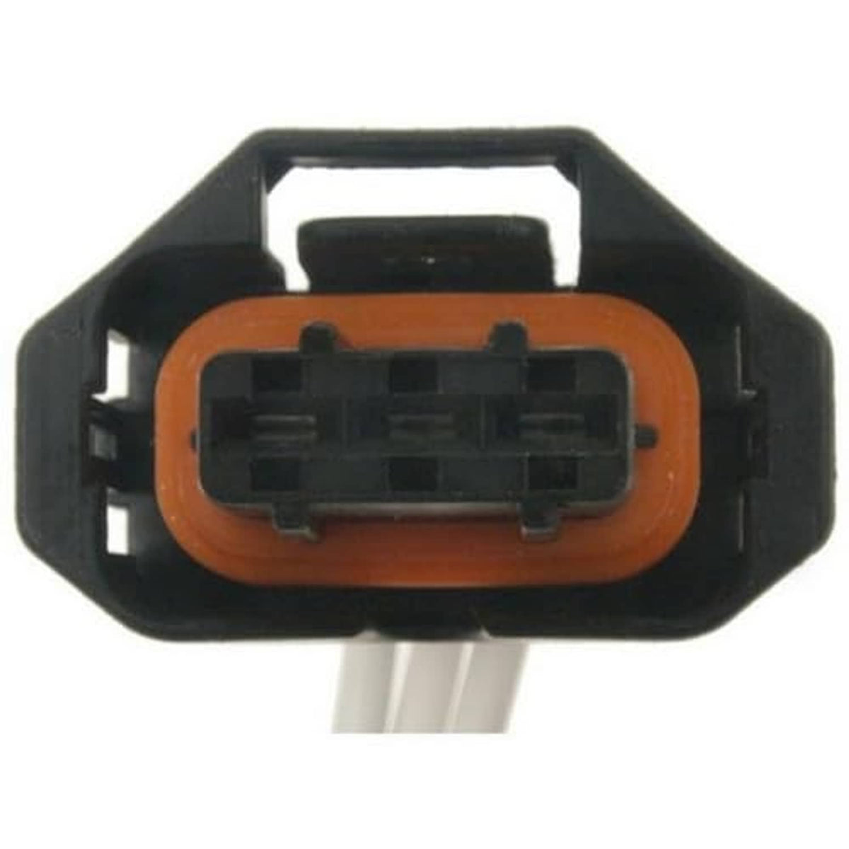 Cam sensor connector plug with orange insert and black housing, 2-row terminals