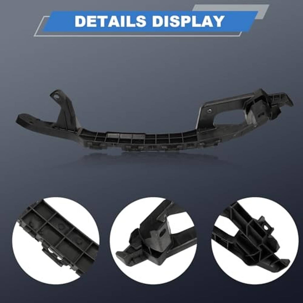Black front bumper bracket with close-up details of mounting clips and tabs