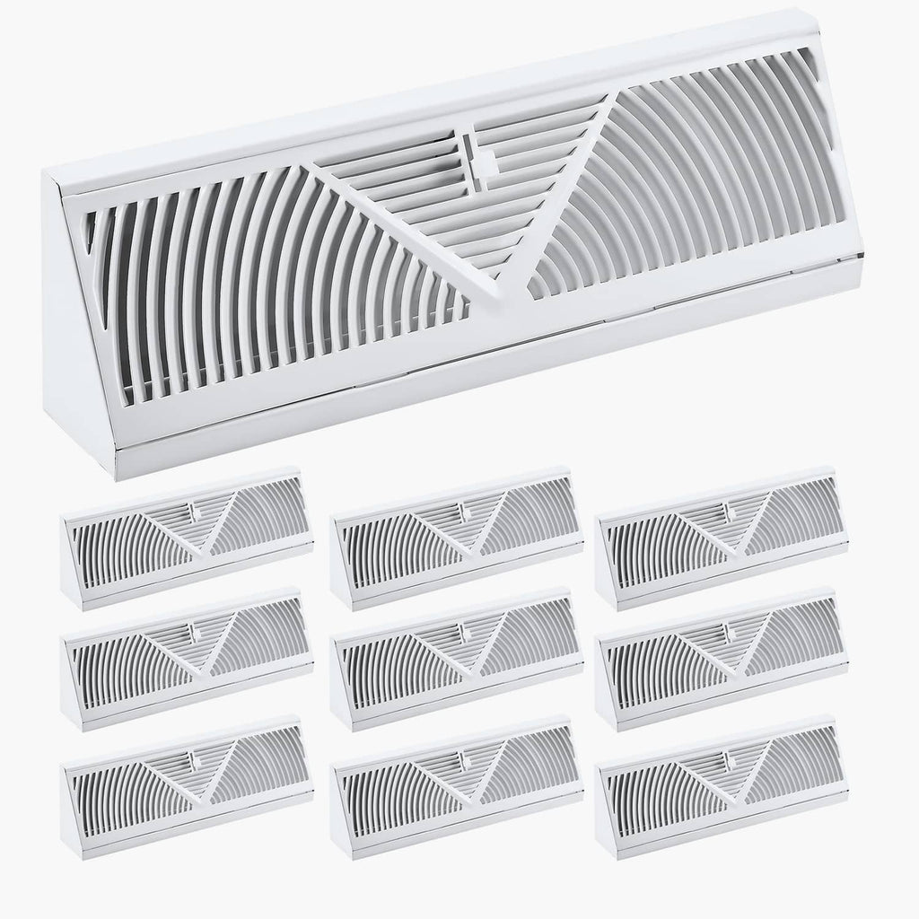 White floor register vent with slatted grille and V-shaped center; pack of multiple units shown.