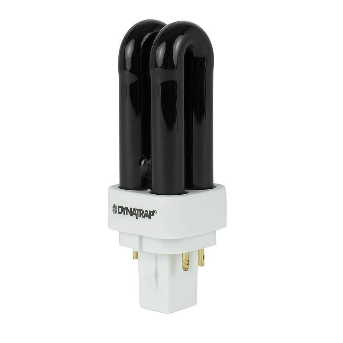 Black DynaTrap UV replacement bulb with white socket base and two-pin ends