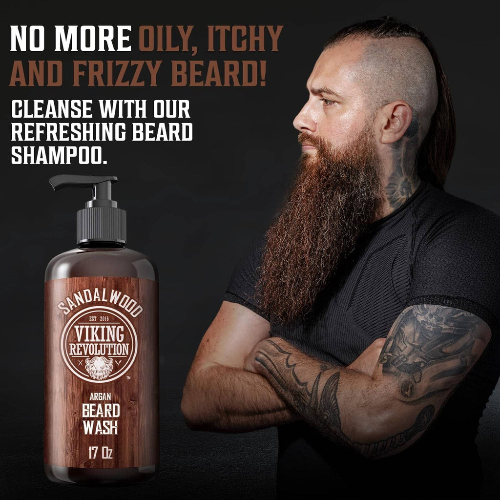 Beard wash shampoo bottle with pump, Argan Beard Wash 17 oz