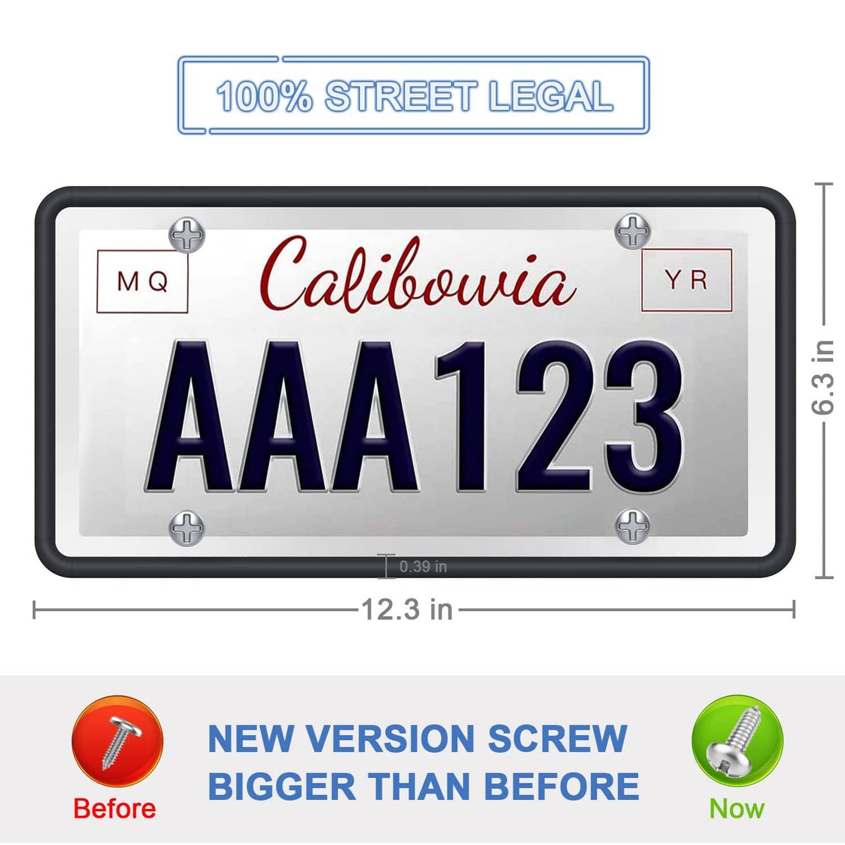 Black silicone license plate frame with screw holes, holding a AAA123 plate insert.