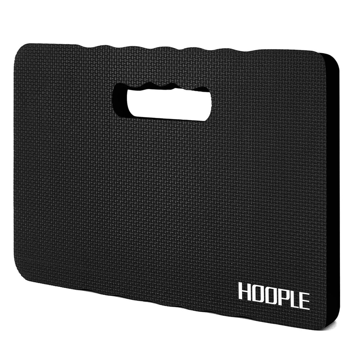 Black textured kneeling pad with center carry handle cutout and HOODPLE logo