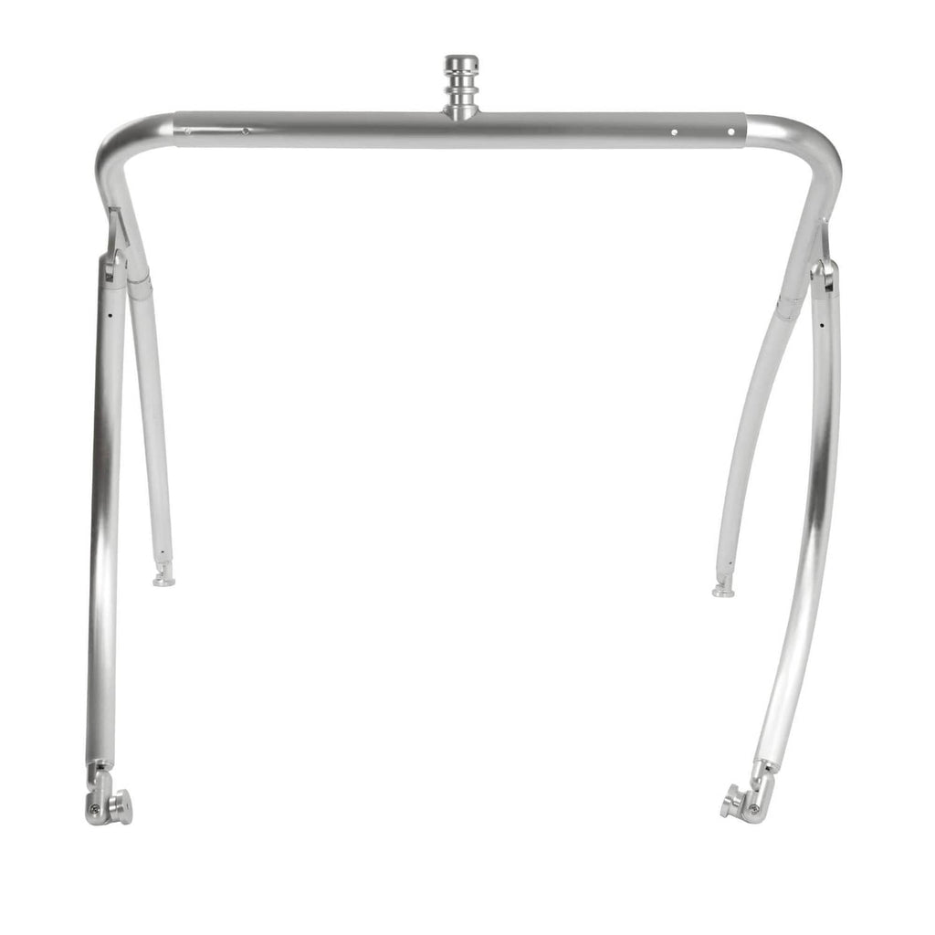 Aluminum wakeboard tower frame with top bar, side supports, and height-adjustable legs