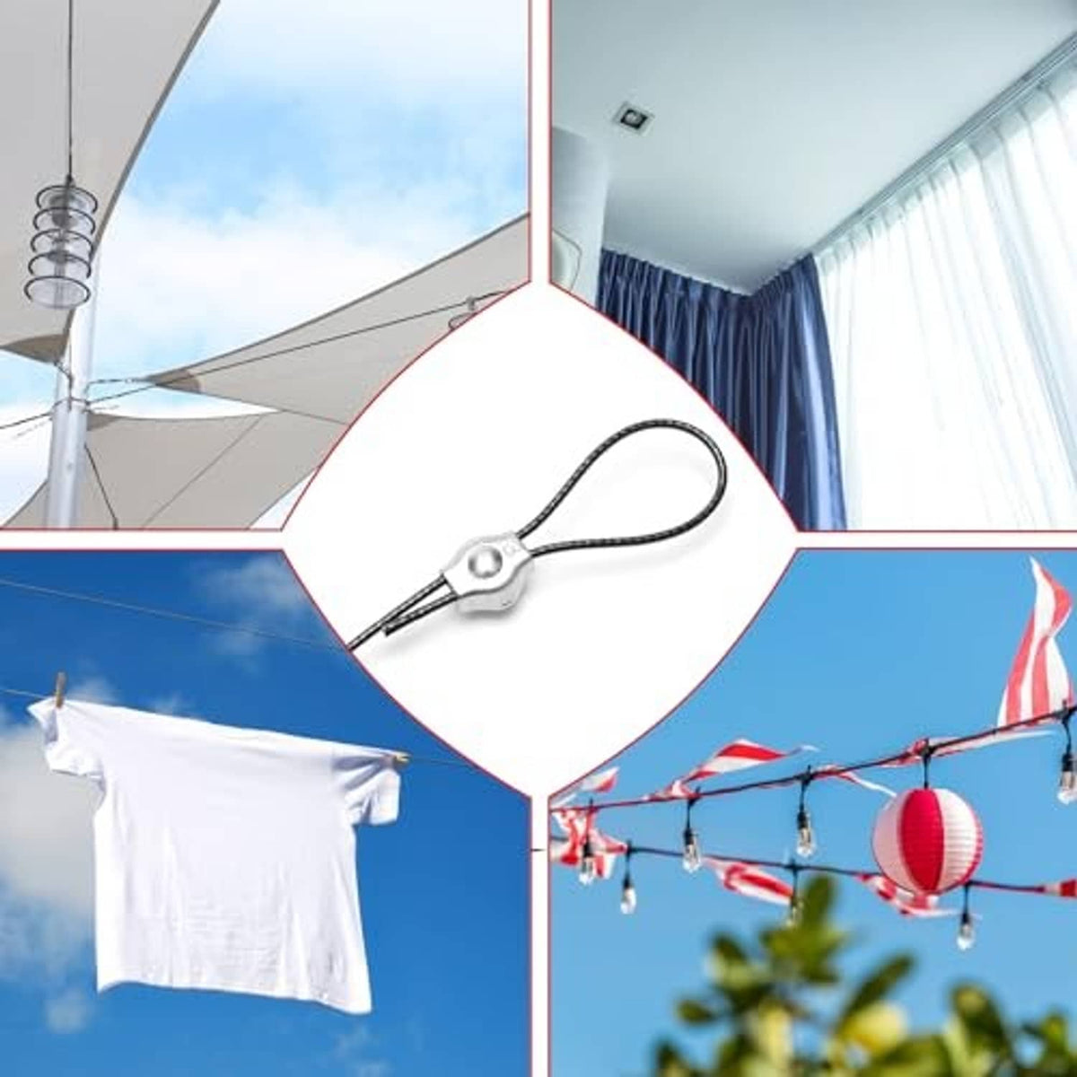 Stainless steel sun shade sail corner clip with rope loop for securing shade sails