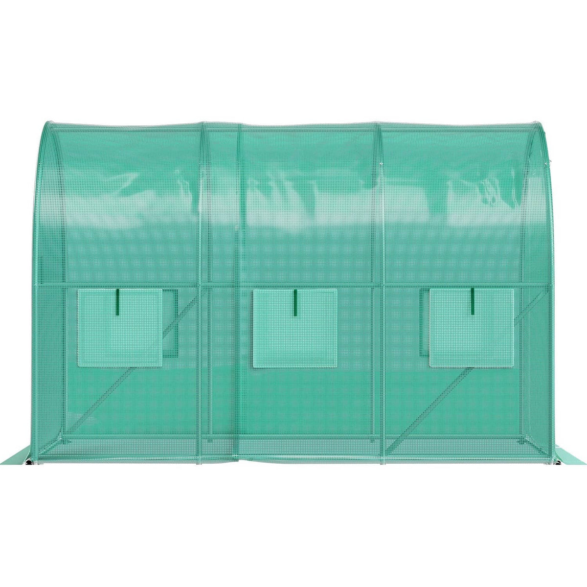 Green tunnel greenhouse with clear green waterproof cover and galvanized frame, end panels