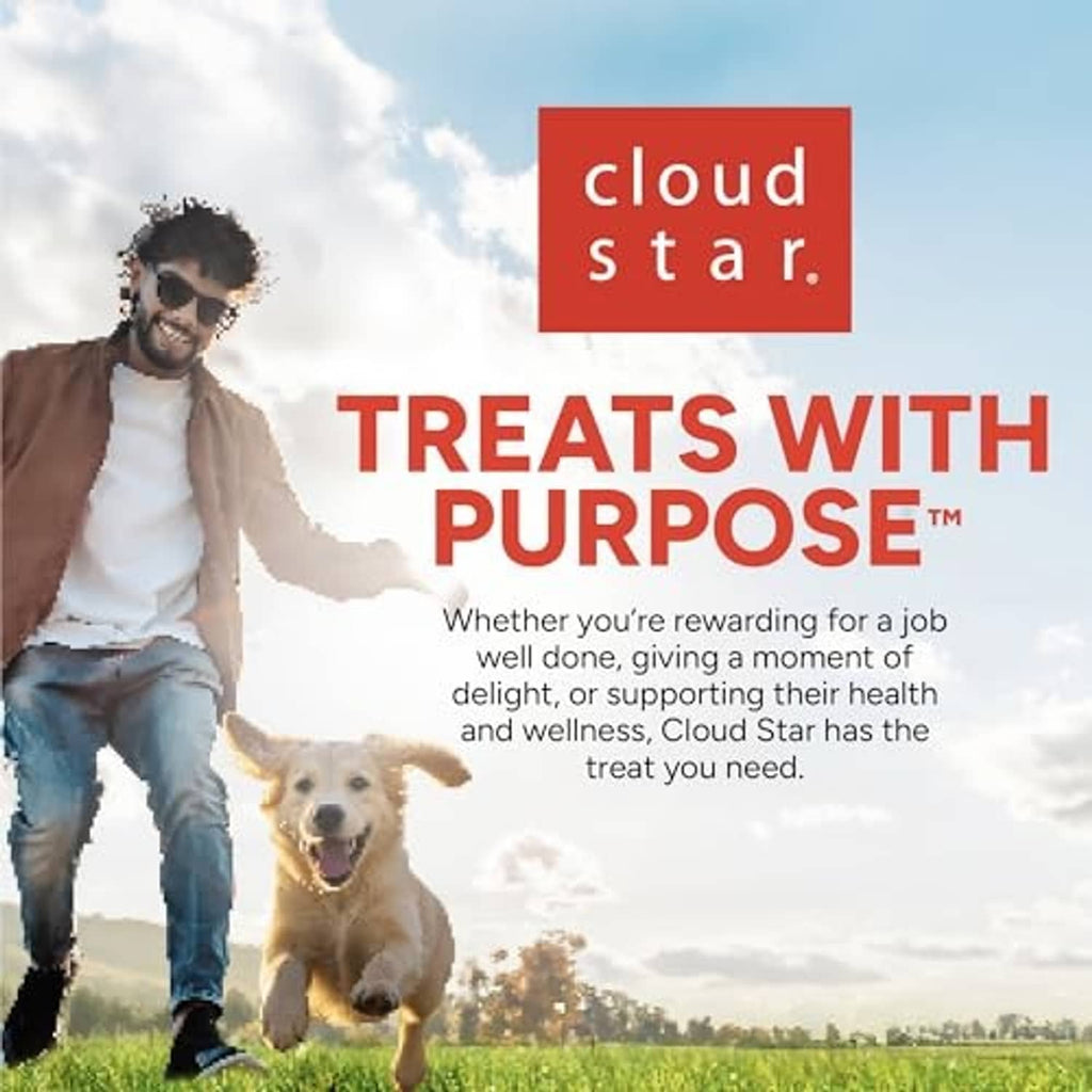 Golden dog with person on soft chewy dog treat promotional card