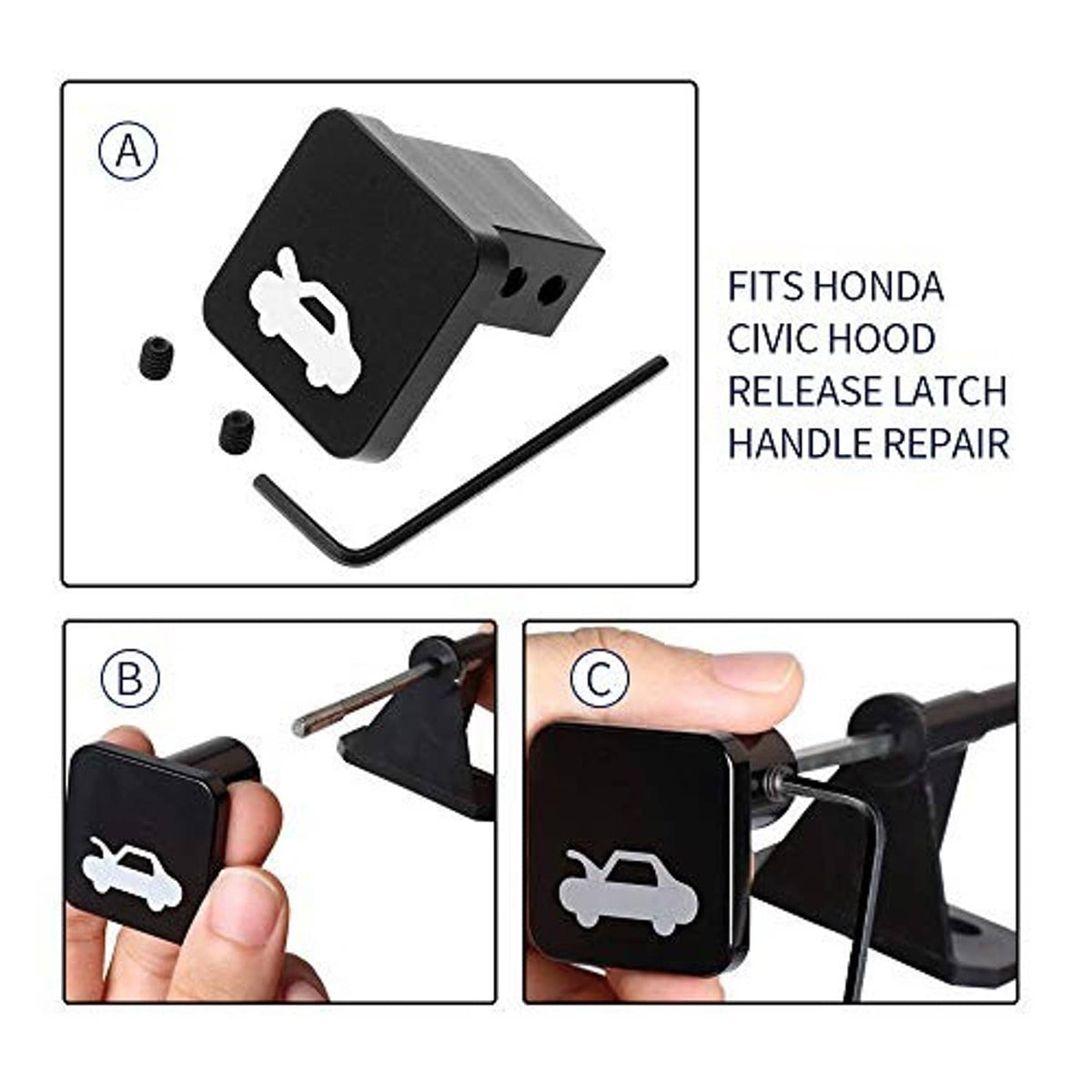 Hood latch release handle repair kit with black handle, L-key, and mounting screws