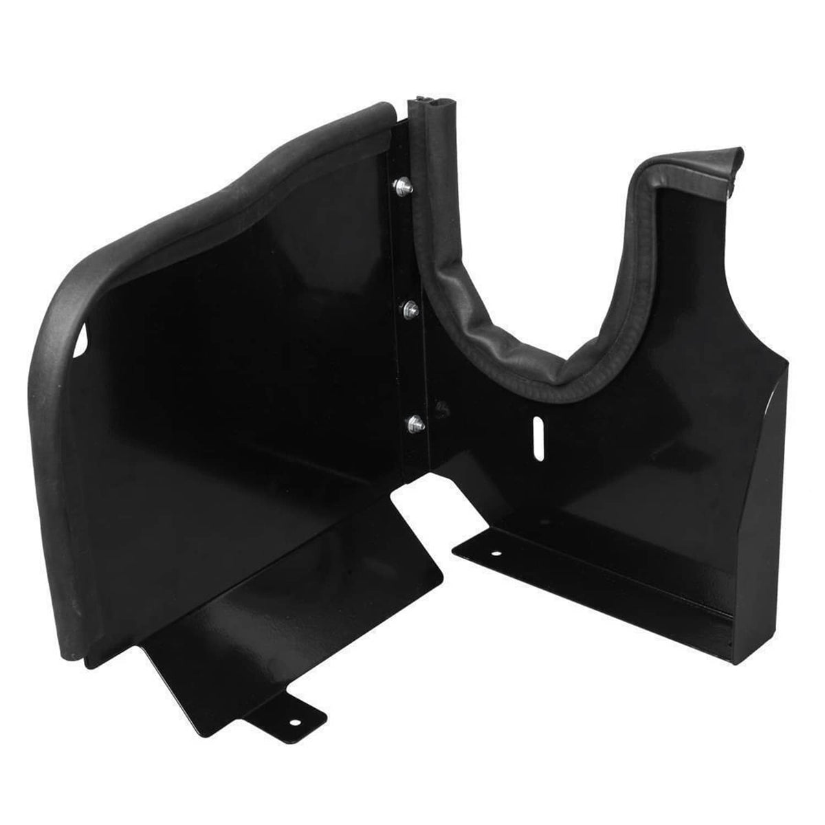 Black heat shield brackets with curved protective panel and mounting holes