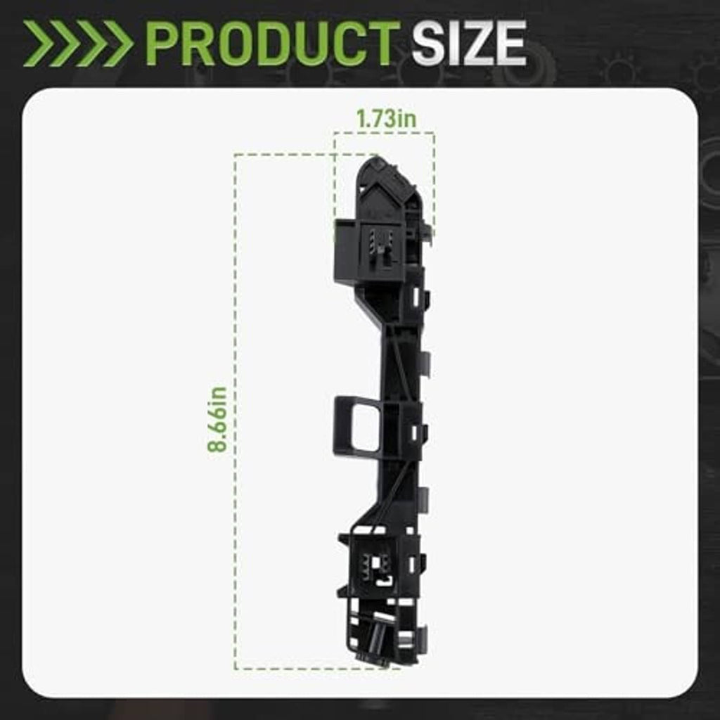 Black plastic bumper cover support bracket with size outline and central mounting section