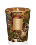 Roasted coffee soy candle in decorative glass jar with lit wick