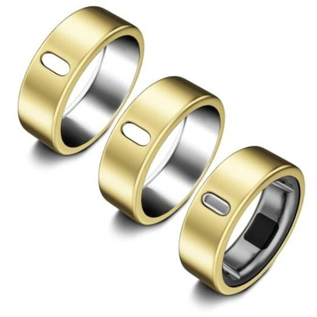 Gold ring covers, set of three, with side cutouts and open inner fit.