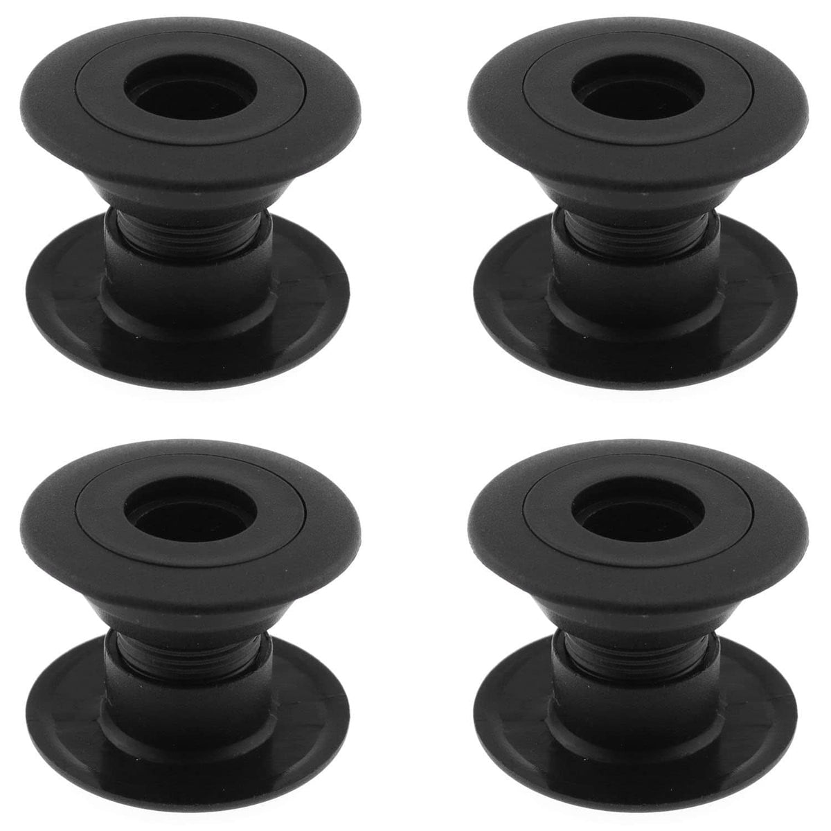 Black foosball rod bushing with wide base and central hole; 4-pack set