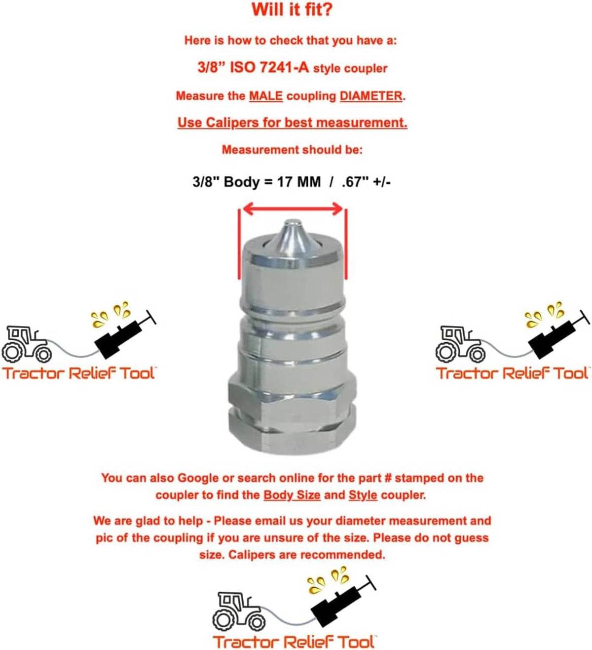 Silver hydraulic quick coupling diagram with measurement arrows