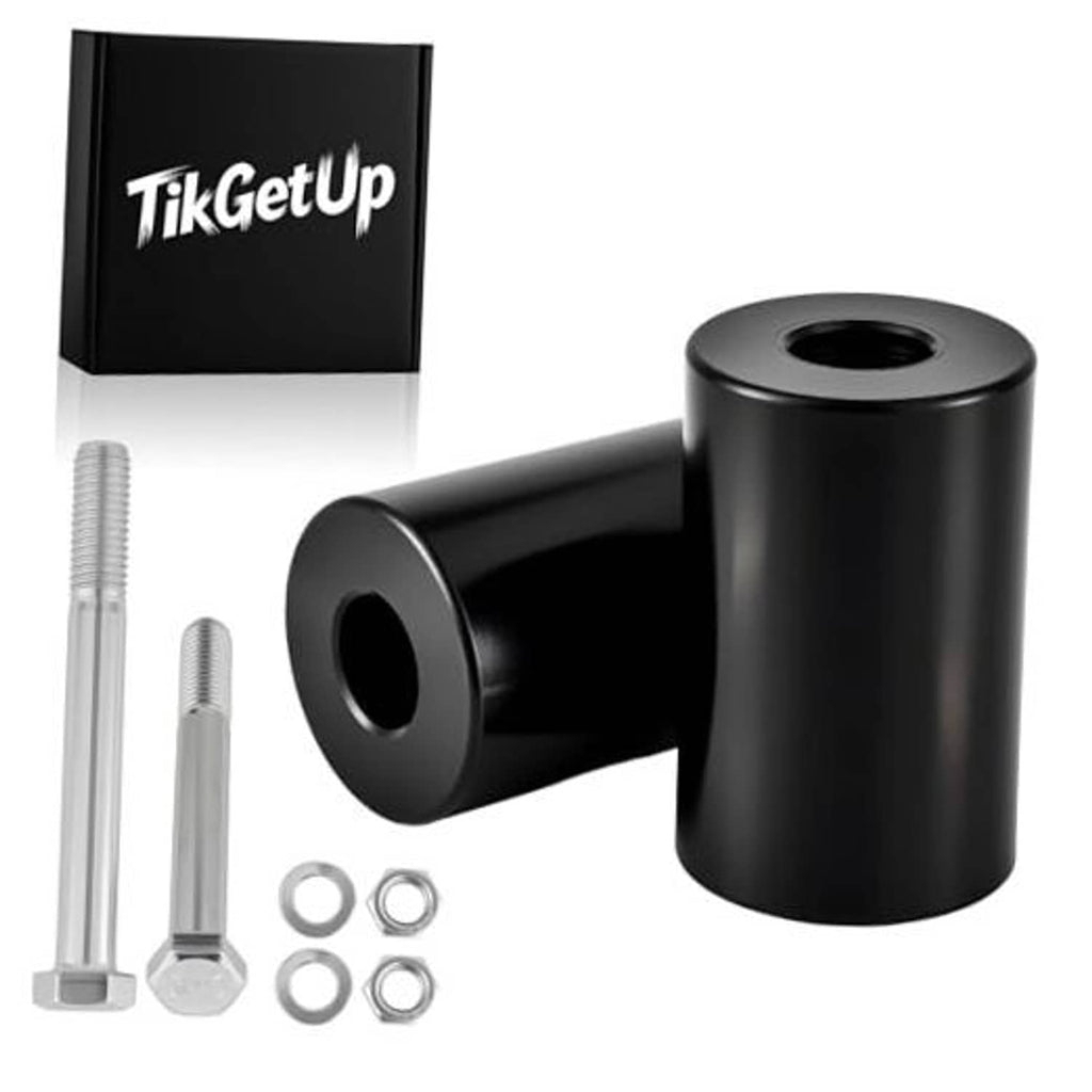 Black handlebar riser extension set with two cylindrical spacers and mounting hardware