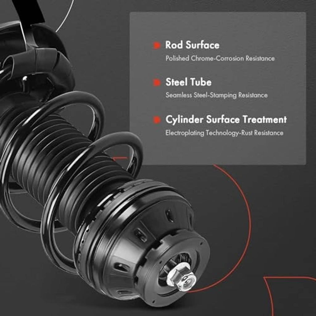 Front strut spring and shock body with steel rod surfaces for corrosion resistance