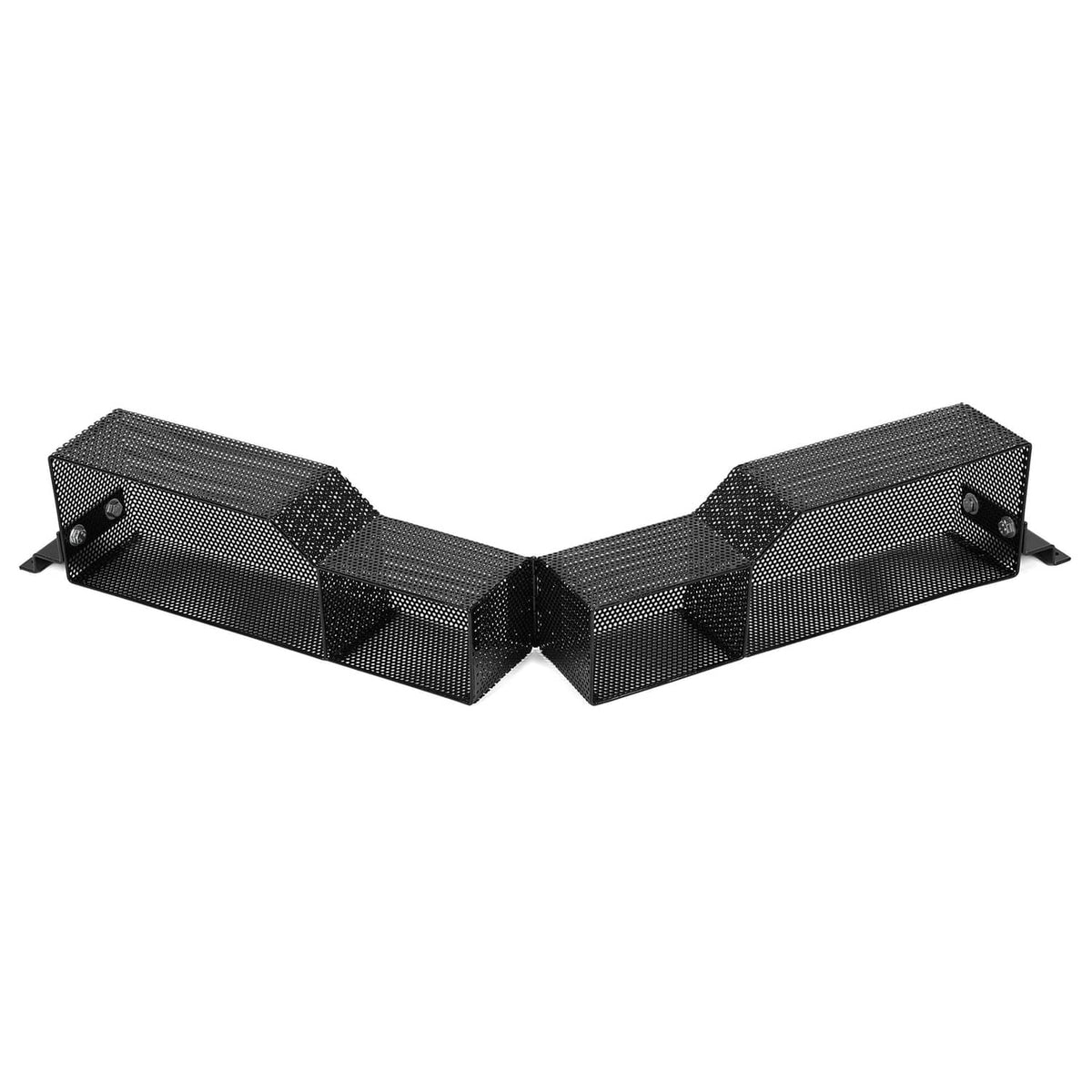 Front inner storage basket box, black mesh with angled center divider and end brackets
