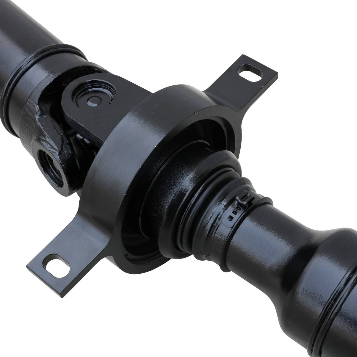 Rear drive shaft assembly mid joint with dual mount brackets and seal boot