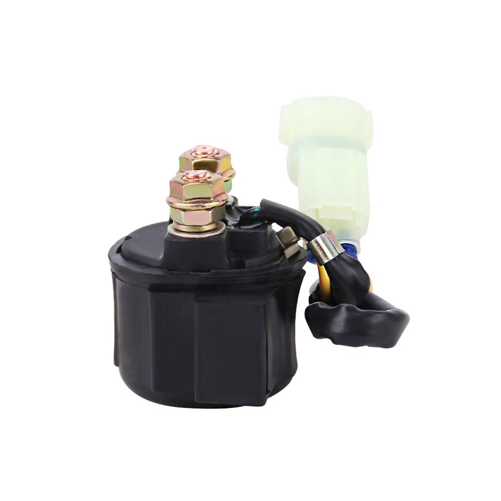 Starter solenoid relay with translucent plug and black cable, two top bolts