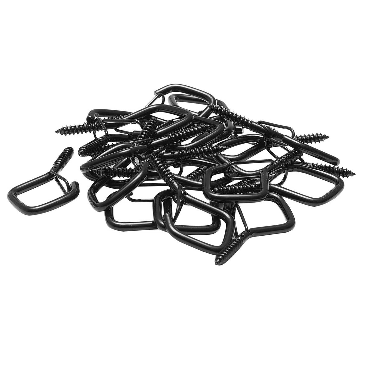 Assorted black Q-shaped screw hooks and mounting screws set