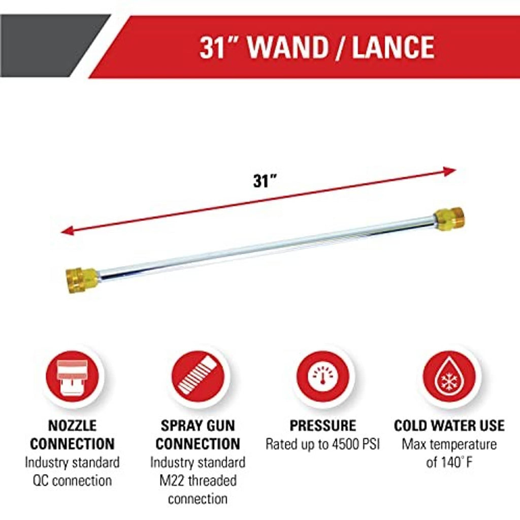 31-inch pressure washer wand/lance with brass connector ends shown in a diagram