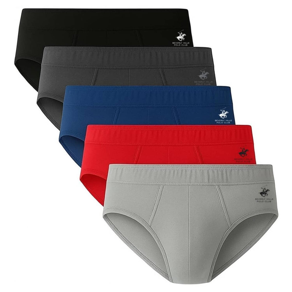 Pack of men's low-rise cotton briefs in dark blue, red, black, and gray (5-pack)