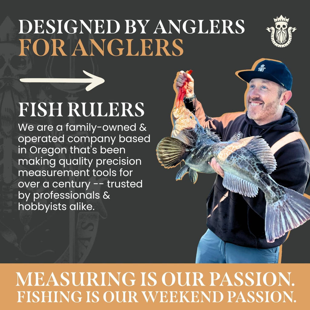 Angler holding a fish while using a fish ruler tape measure
