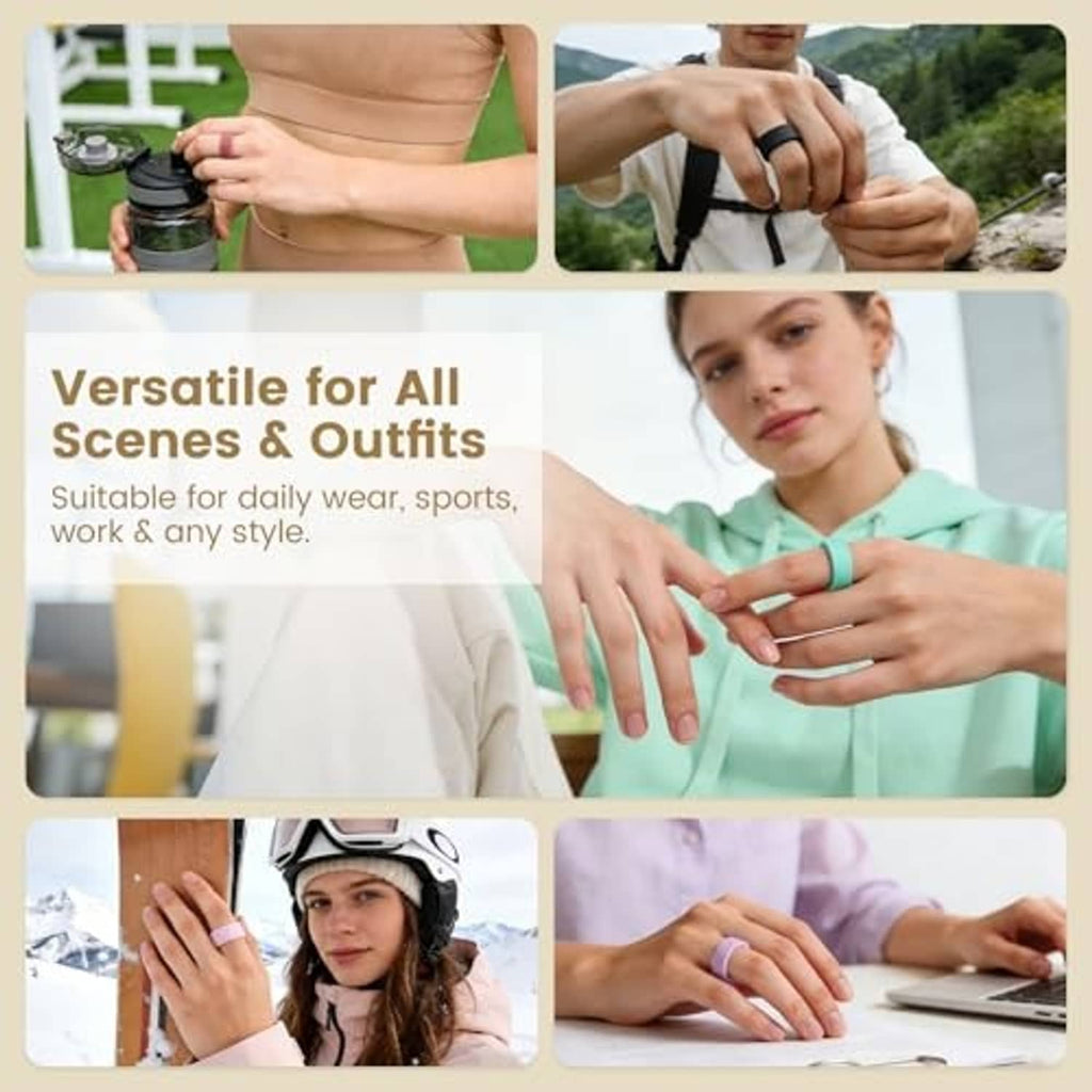Ring covers in assorted colors worn on fingers for everyday activities