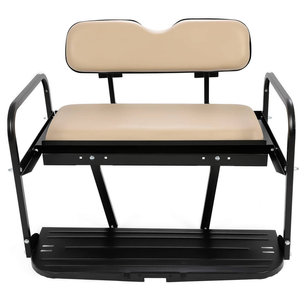 Tan folding rear back seat kit with black steel frame and padded backrest cushions